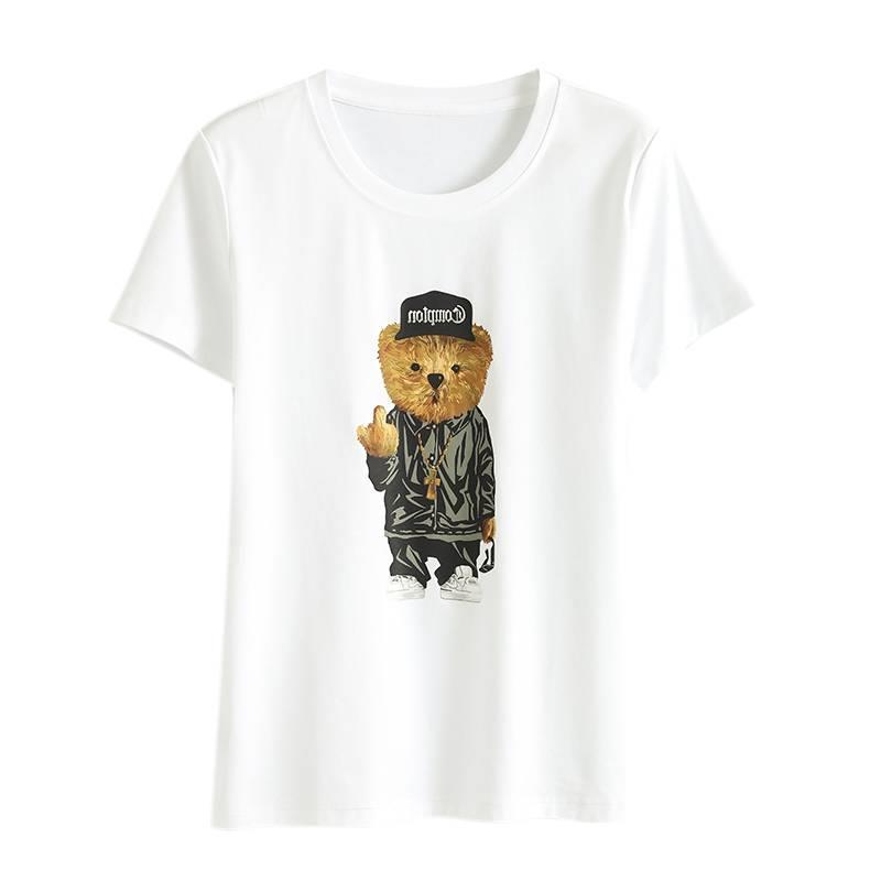 Women's Short-Sleeve Mercerized Cotton T-Shirt, Casual Round Neck, Lightweight Summer Loose Fit Top