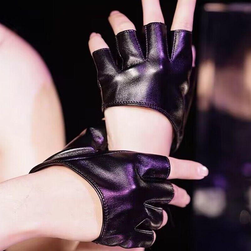 Black Pu Leather Half Finger Gloves Gothic Punk Rock Lolita Harajuku Stage Performance Cosplay Party Fingerless Women Gloves