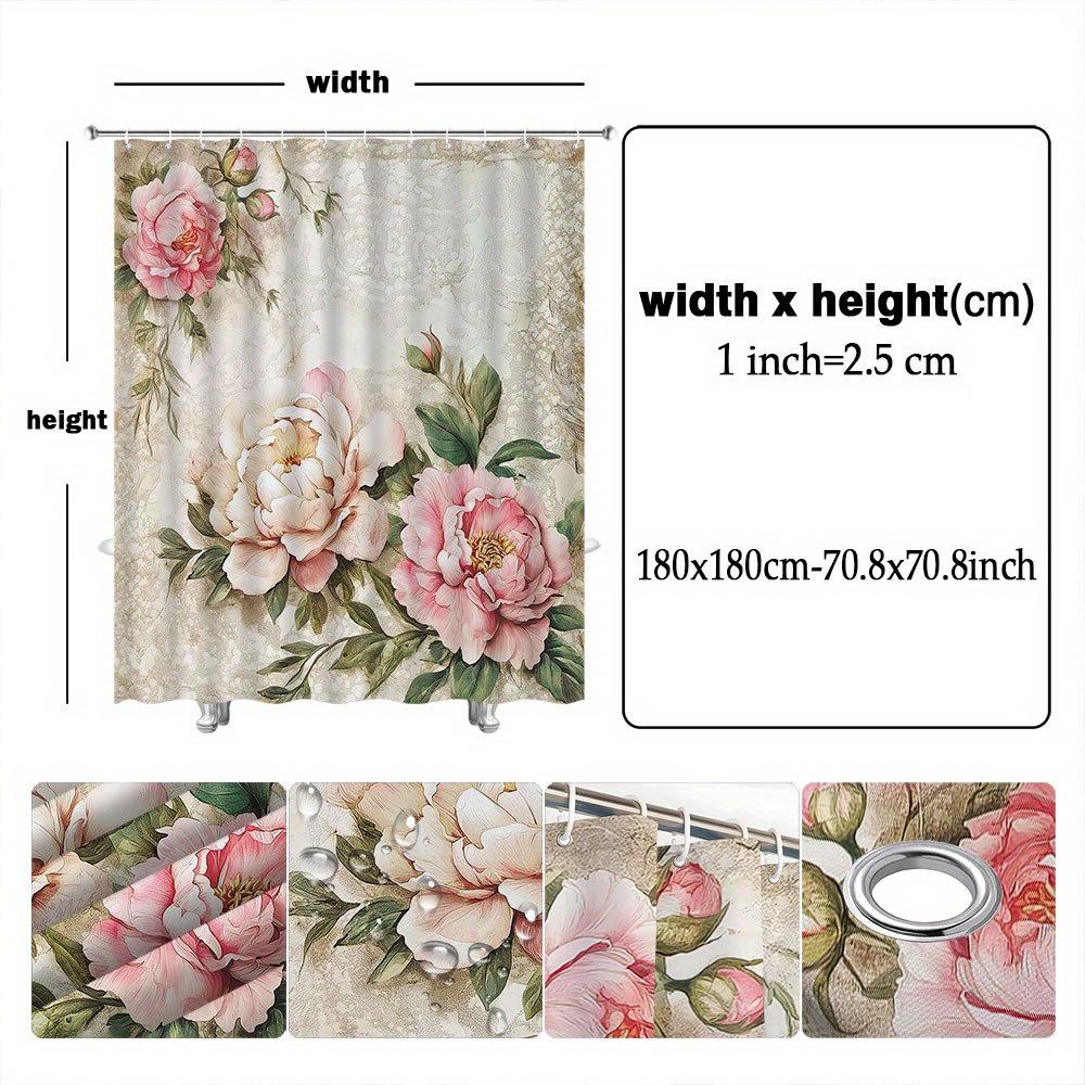 Vintage Roze Pioenroos Bloemen Douchegordijn Met 12 Haken Machine Wasbaar, Perfect Voor Moderne Esthetische Badkamer Douchegordijn