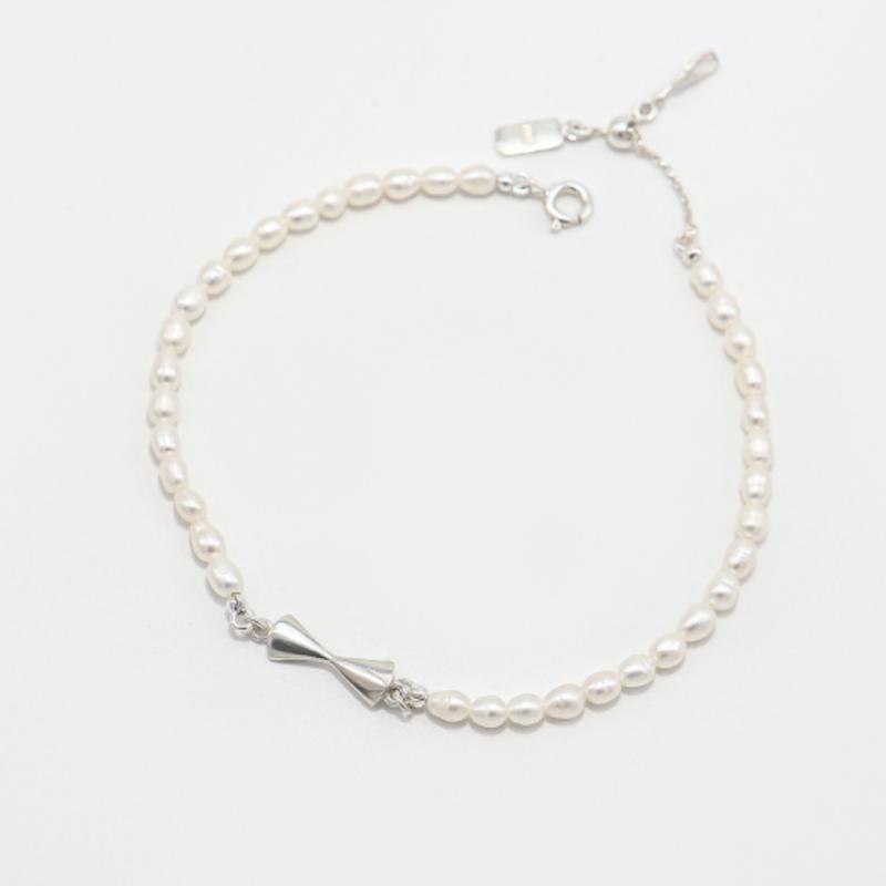 UNI.J Sandglass Fresh Water Pearl Silver anklet Iak38