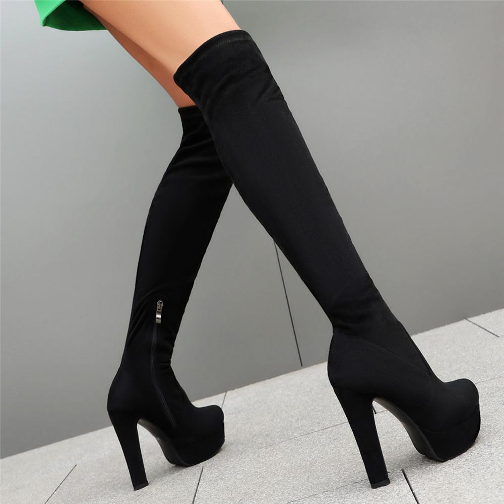 Fashion Female Over The Knee Boots Winter Knee High  Women Platform Boots High Heels Long Boots Ladies Shoe Plus Size 45 46