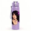 1PC Dark Hair Stylish Lady 750ml Color Plastic Sports Water Bottle Leakproof Flip Straw Lid Suitable for Sports Office Home Use