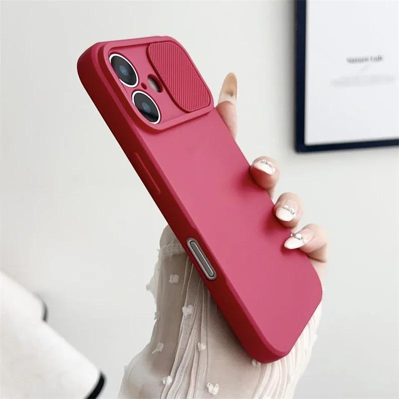 Slide Camera Lens Protection Cover for IPhone 16E 16 15 14 Plus 13 12 11 Pro XS XR Max 8 7 Phone Case Shockproof Soft Silicone