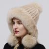Real Mink Fur Hats Knitted Ear Cap Genuine Warm Snow Fluffy Female Fox Fur Hat Outdoor Luxury Woman Hat