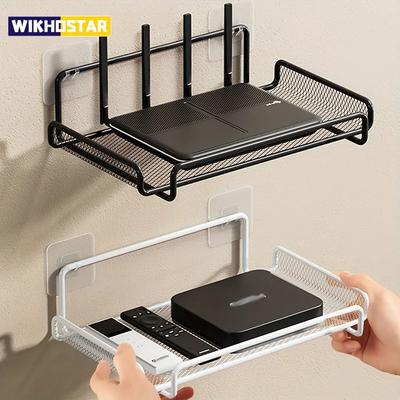 Stainless Steel Wall-Mounted Router Shelf No-Drill Space-Saving Organizer for TV Top Boxes Keys Small Items In Living Room