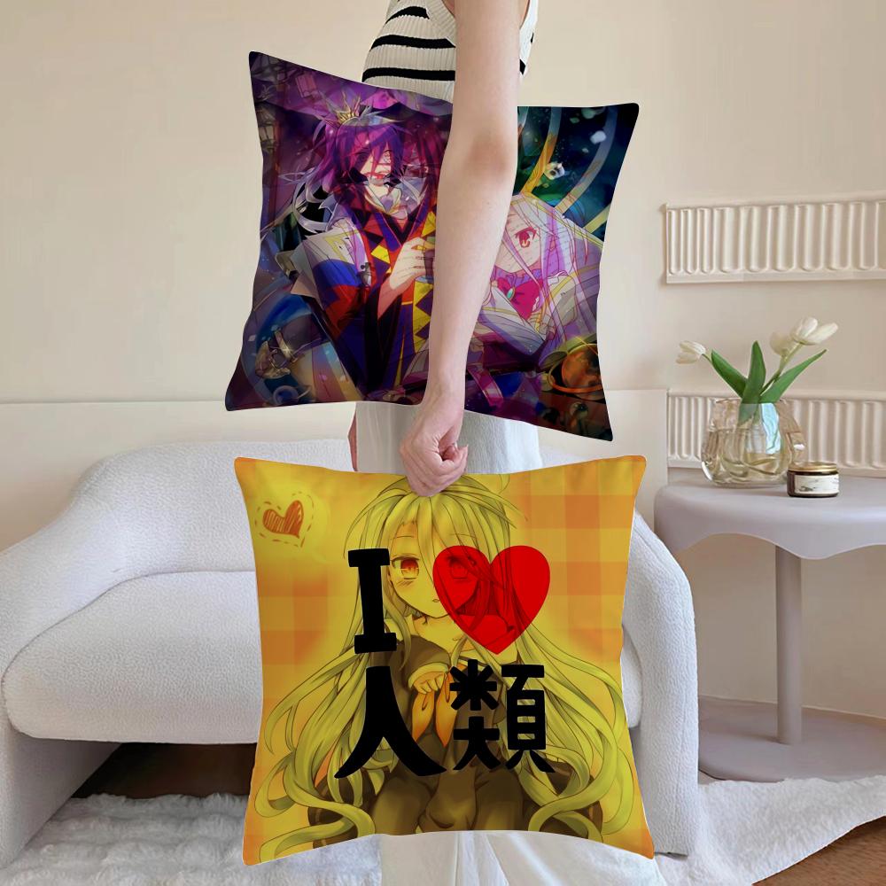 NoGameNoLife Anime Cushion Cover Anti-dustmite Pillowcase Invisible Zipper Silky Short Plush Sofa Cushion Cover