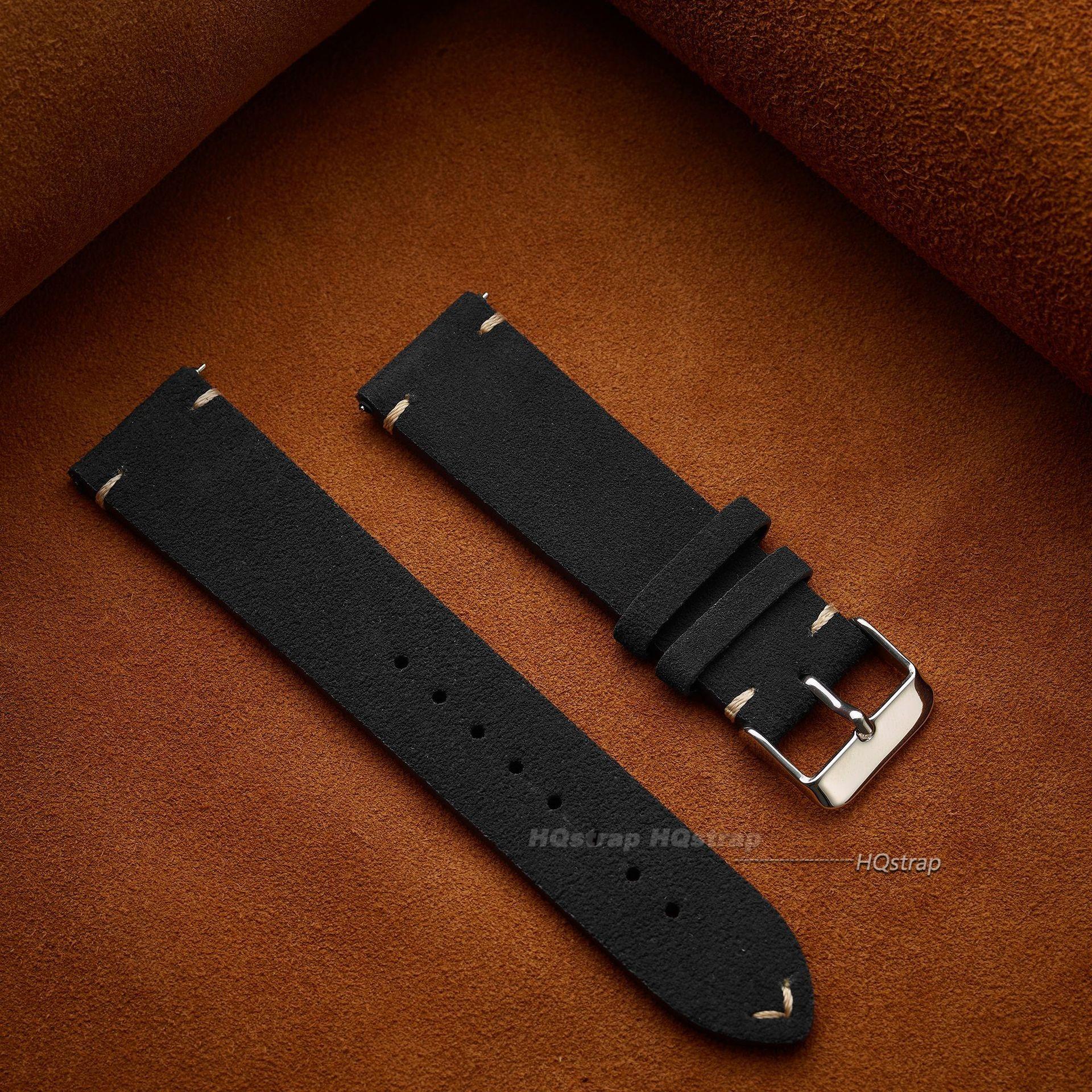 

Suede Genuine Leather Watch Strap 16mm 18mm 20mm 22mm for Seiko Quick Release Vintage Handmade Band High Quality Watchband 14mm чёрный