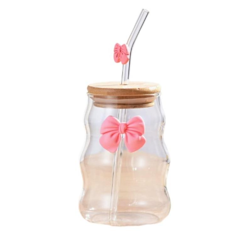 High Borosilicate Glass Coffee Cup Transparent Cute Chubby Mug Heat Resistant Drinkware for Iced Americano Cold Beverages Home 400ml