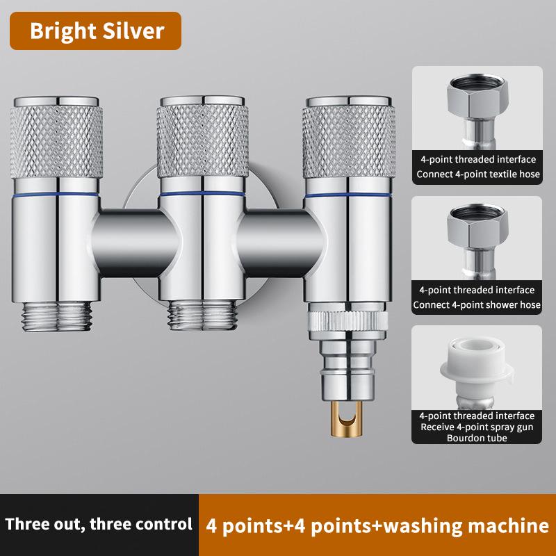 Stainless Steel 3-Way Water Valve Easy Adjust 1 Inlet 3 Outlets With Water-Stop Connector for Balcony Plant Watering