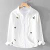 Chic Embroidered White Shirts for Men Spring and Summer Streetwear Youth New Casual Tops Pure Cotton Long Sleeve Shirt Korean Style Men Clothing