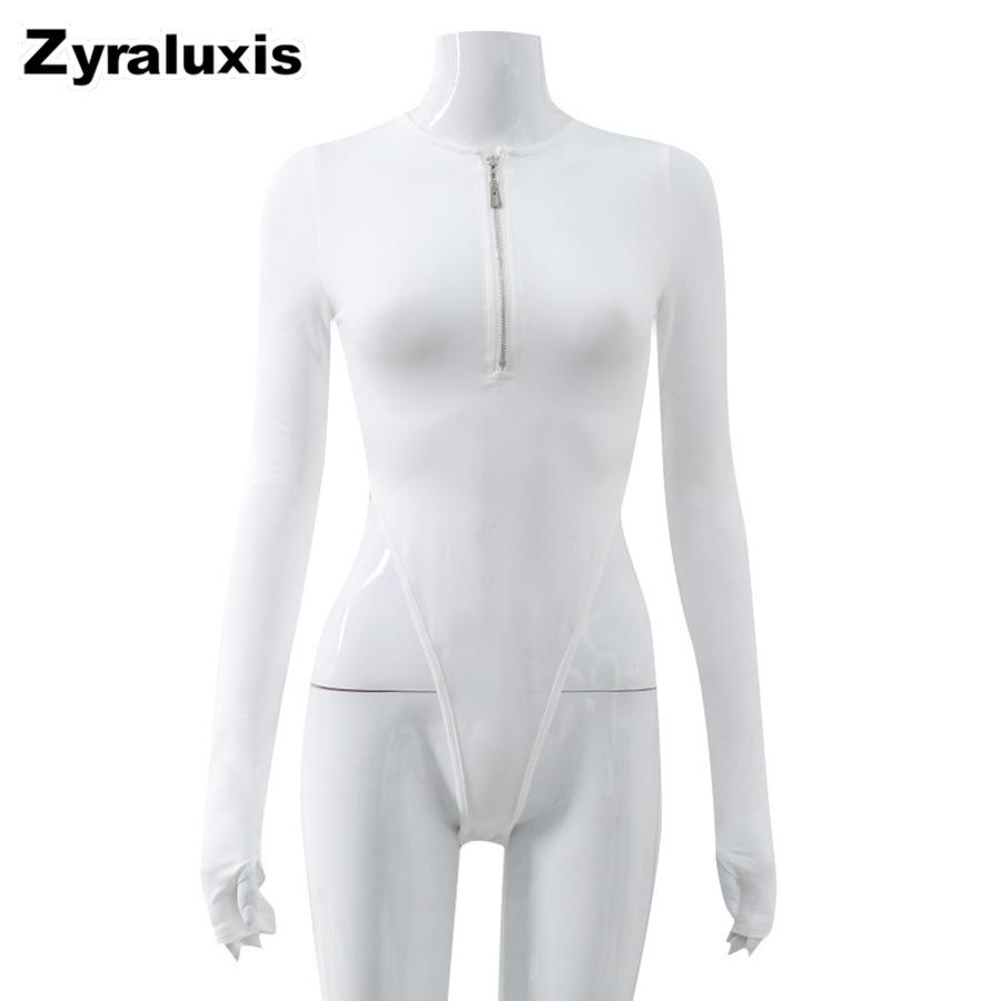 Women's Long Sleeve Bodycon Jumpsuit with Zipper, Sexy Top for Women