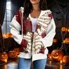 Damen Stilvolles Lässiges Langarm Reißverschluss Kapuzenpullover mit Halloween-Print