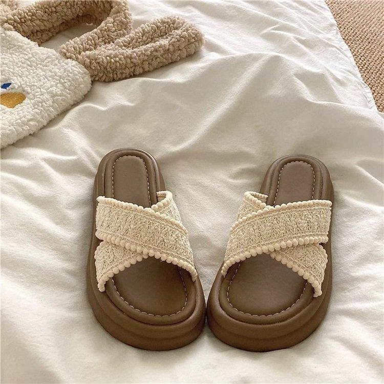 Damen Keilpantoletten Plateau Flip-Flops Weich Bequem Lässig Dick besohlt Schuhe Outdoor Strandsandalen Damen Pantoletten