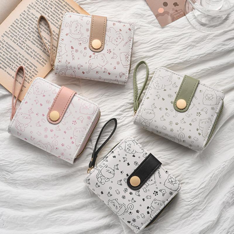 1pc Cat Girls Wallet Short Id Bank Card Holder Money Bag Japanese Student Zipper Wallets Key Storage Purse Coin Purse for Women