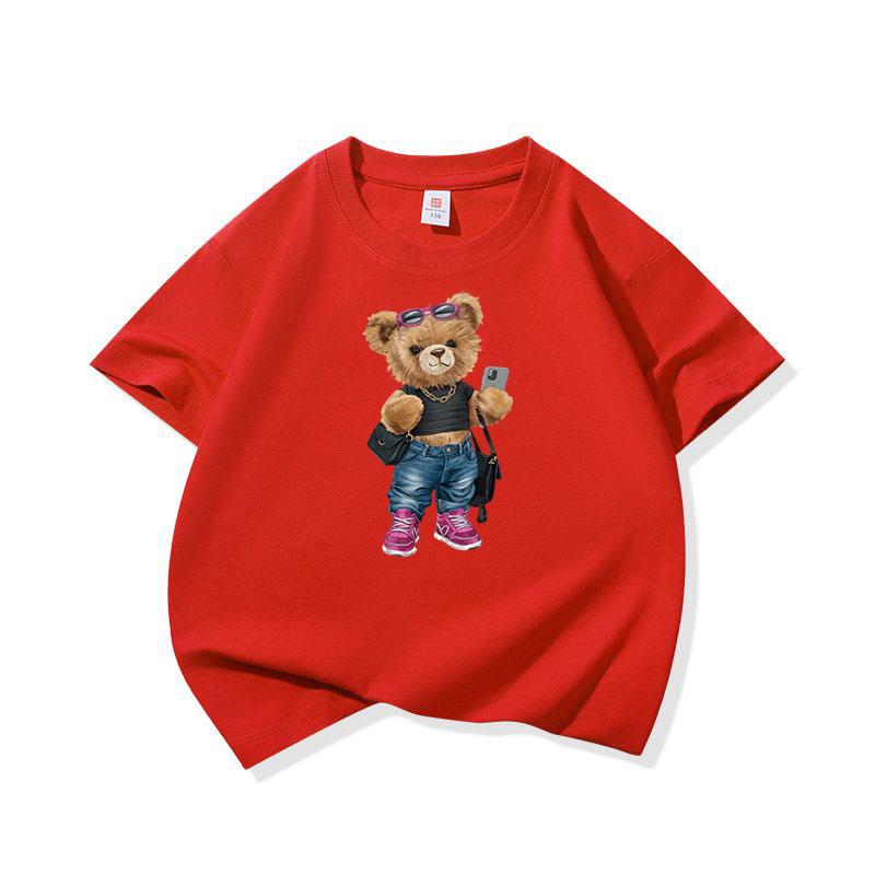 Trendy Girl Bear With Sunglasses Graphic Tee Kids 100 Cotton Crew Neck Casual T Shirt Short Sleeve Muticolor Top For Girls Boys