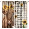 Farmhouse Cow Curtain Funny Animal Butterfly Sunflower Cow Curtains for Western Barn Door Printed Rod Pocket Window Treatments