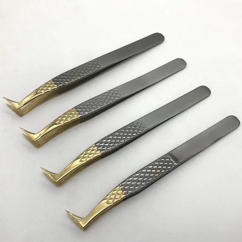 7-Shaped Cross-Stripped Eyelash Extension Tweezers for Grafting and Custom Lashes.