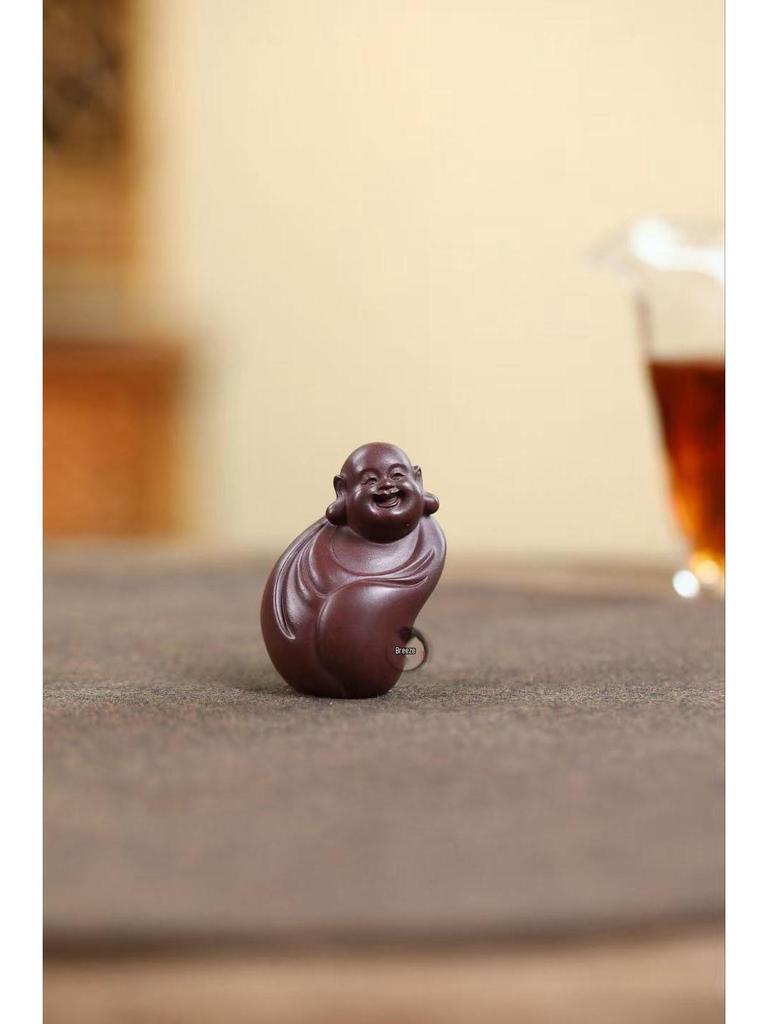 Zisha Tea Pet: Miniature Maitreya Buddha handcrafted by Liu Fengjun; a delightful, portable Zhong Kui piece for tea lovers.