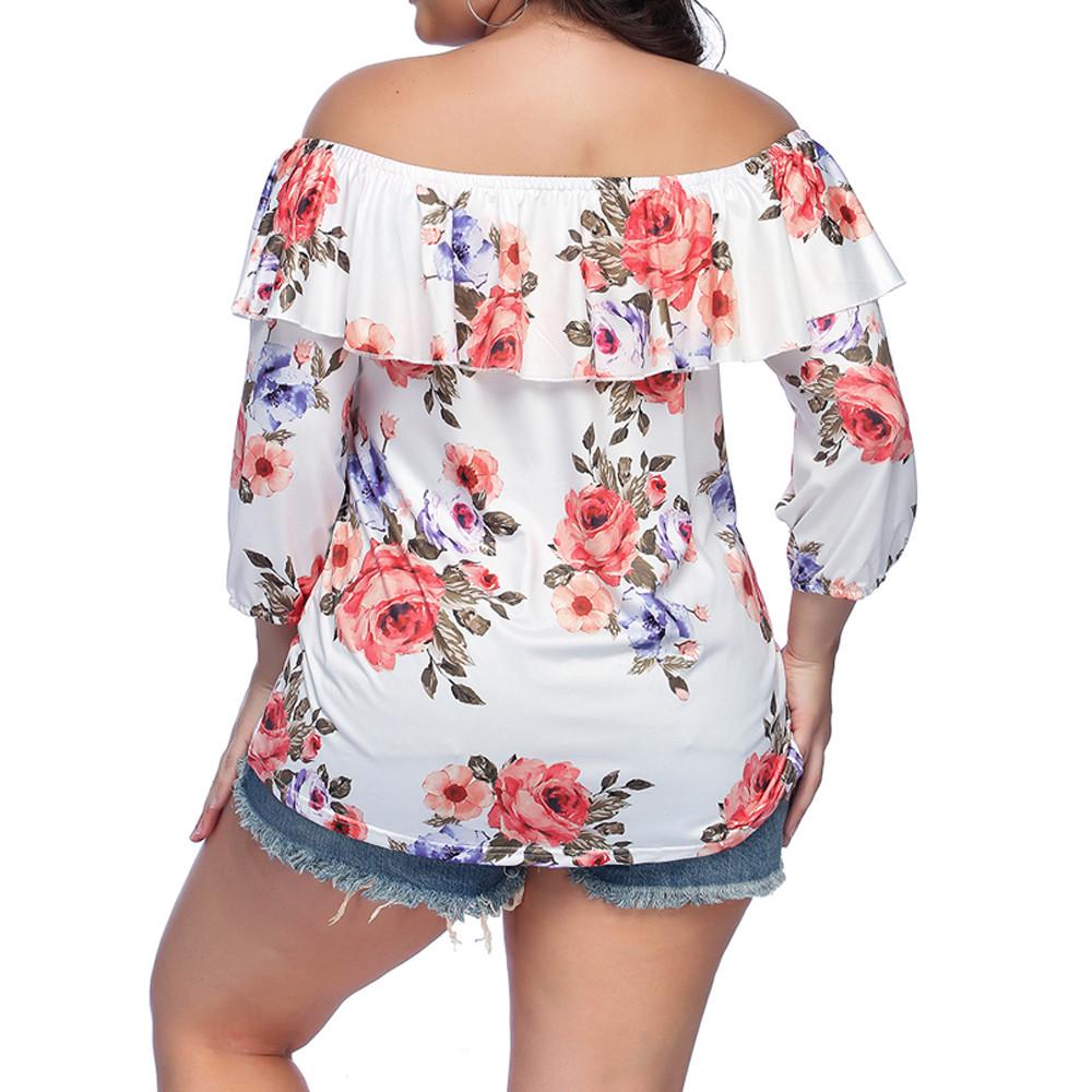 Buy Women Plus Size Off Shoulder Lantern Sleeve Floral Print Blouse Top