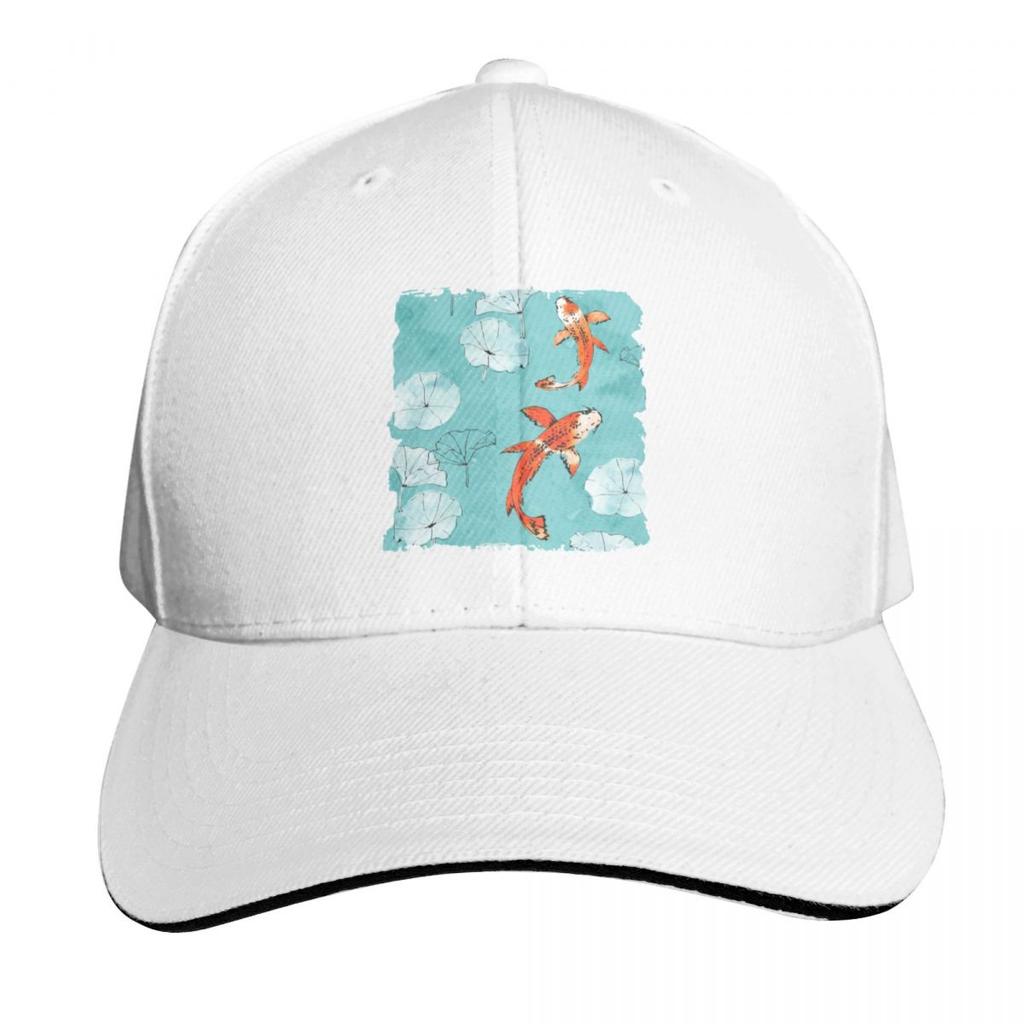Waterlily Koi In Turquoise Baseball Cap Unisex Hat Sunhat Designer Hat Ball Cap Trucker Hats For Unisex Womens