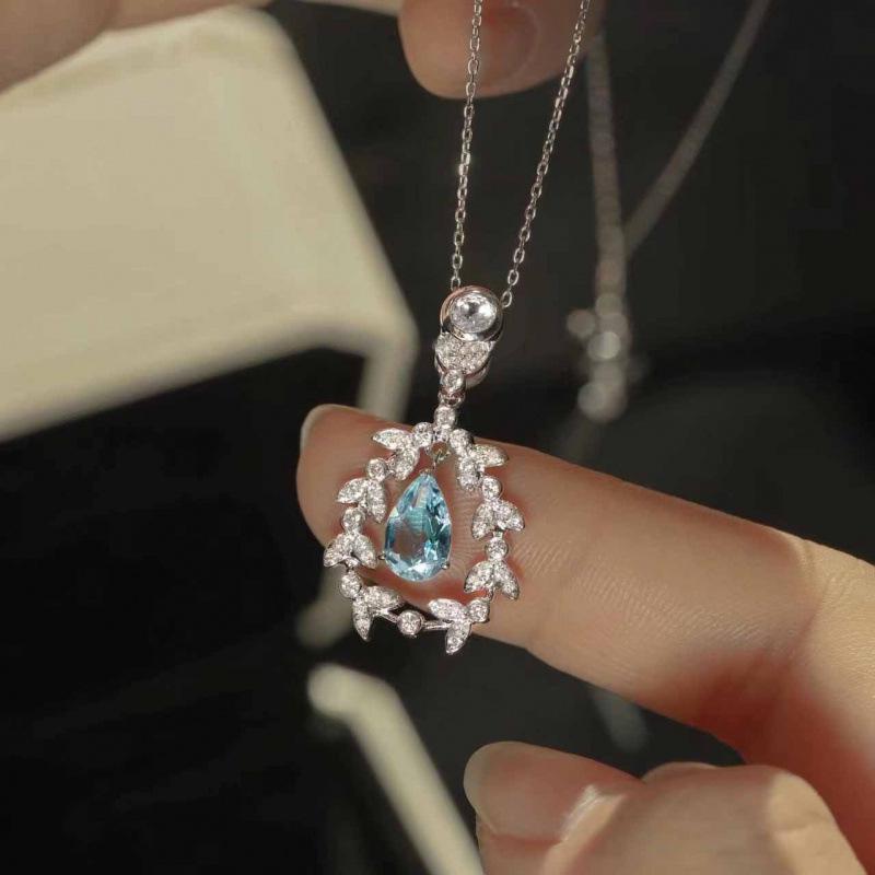Vintage Wheat Ear Aquamarine Pendant Necklace - Classic, Light Luxury Women's Jewelry