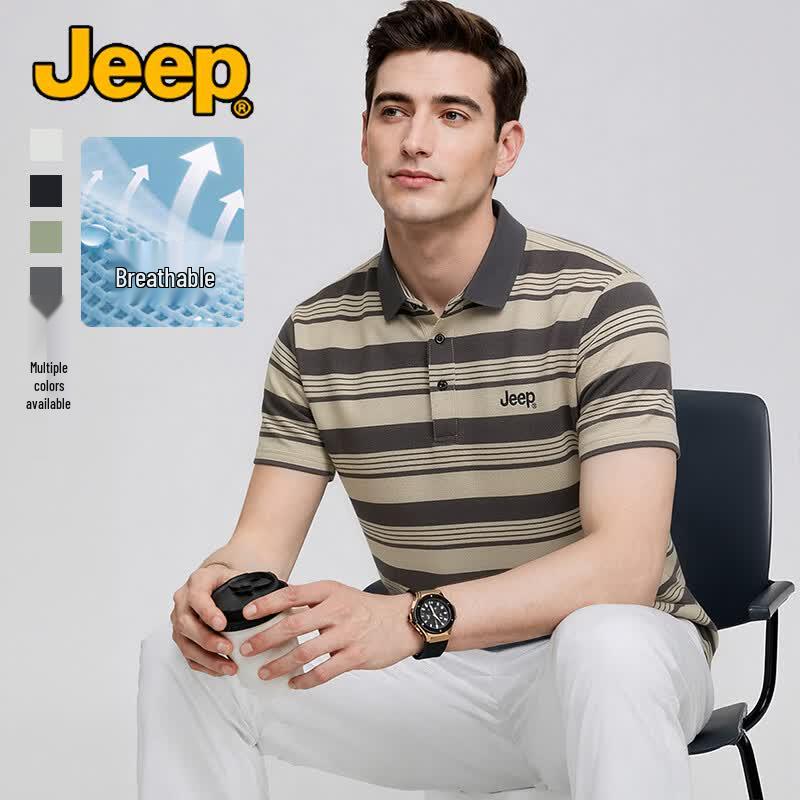 JEEP Men s Striped Quick-Dry Polo Shirt XL