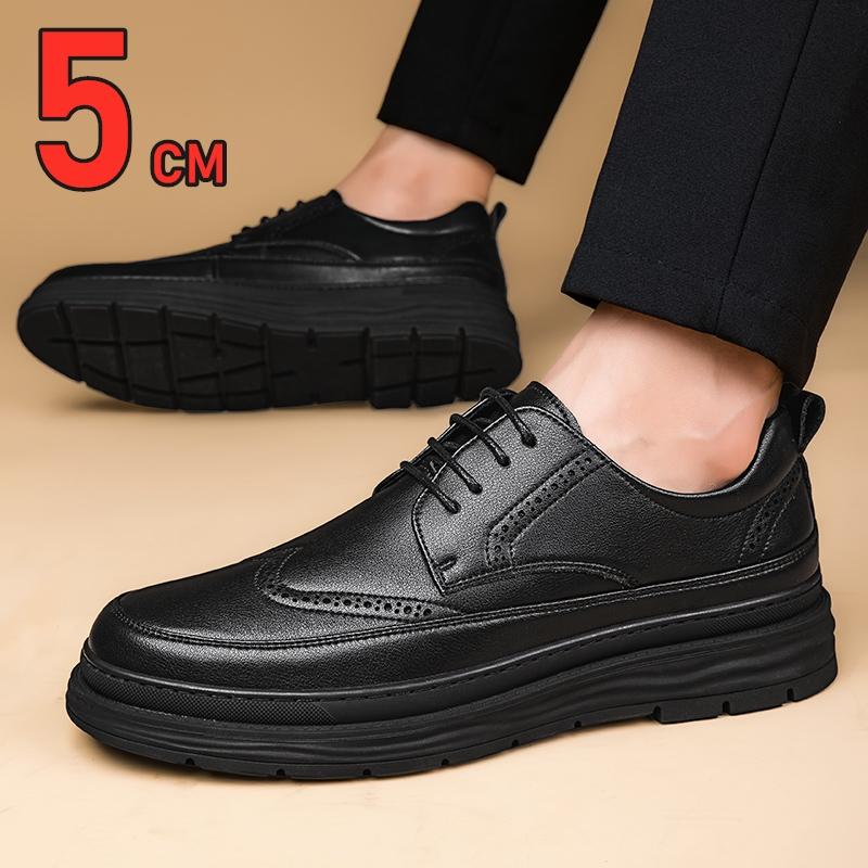 Fashion Men's Brogue Shoes Oxford Uniform Dress elevator Shoes Cow Leather Lace Up 5CM Height Increase Casual Leisure Business Shoes
