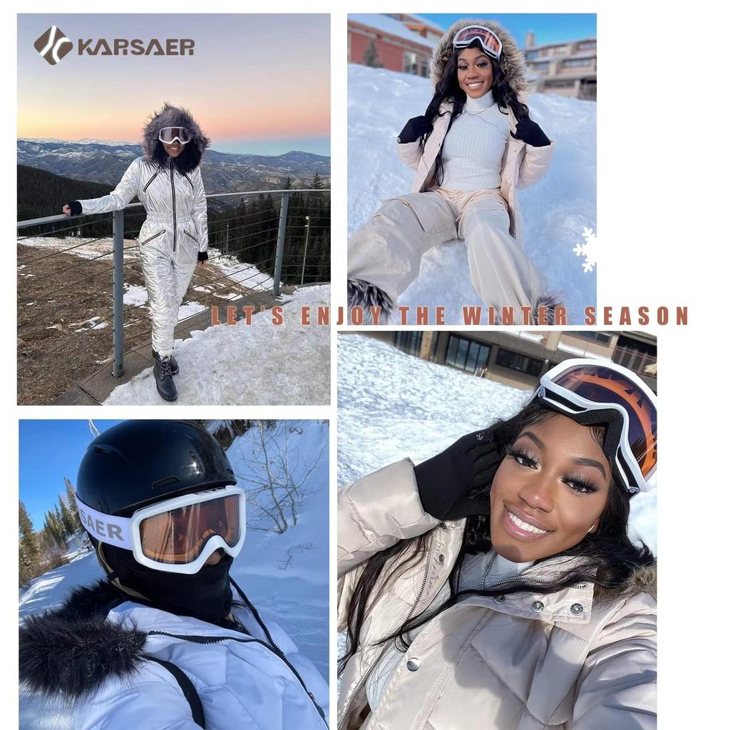 Karsaer Snowboard and Ski Glasses UV Glasses Goggle Snow and Ski Lightweight and Impact Resistant Hard B7012 Women's Goggles, Compatible, Windproof,