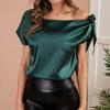 Women Blouse Pullover Pure Color Bowknot Decor Casual Top Streetwear for Daily Wear