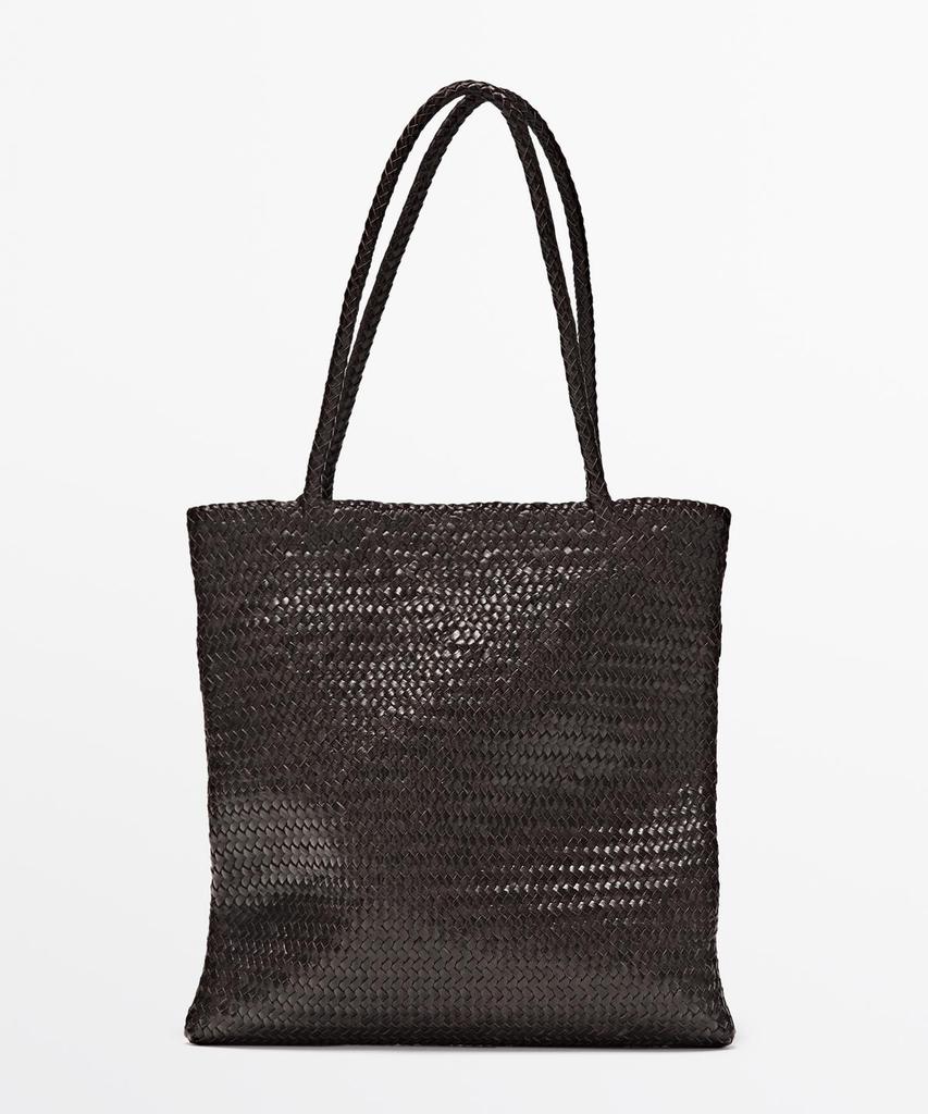 Massimo Dutti Medium Napa Leather Weaving Tote Bag