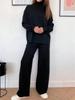 High-Quality Solid Color Knit Set: Women's High Neck & Wide Leg Pants Two-Piece for Autumn/Winter 2025