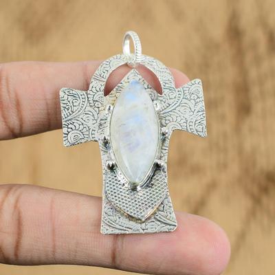 Womens Day Sale 925 Silver Crown Chakra Rainbow Moonstone Stone Pendant Jewelry