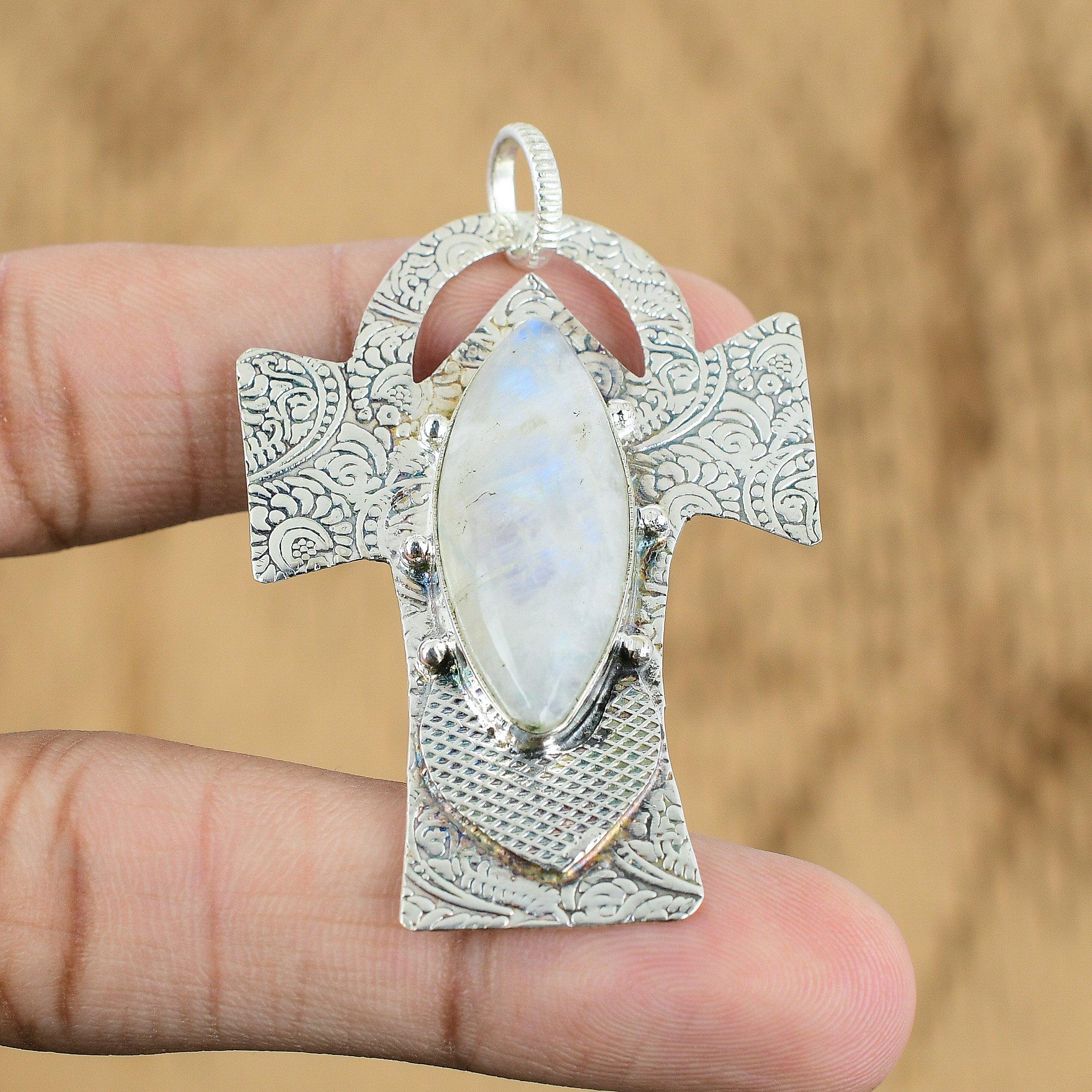 

Womens day Sale 925 Silver Crown Chakra Rainbow Moonstone Stone Pendant Jewelry