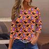 Women's Fashion Casual Three-quarter Sleeve Halloween Printed Round Neck Top