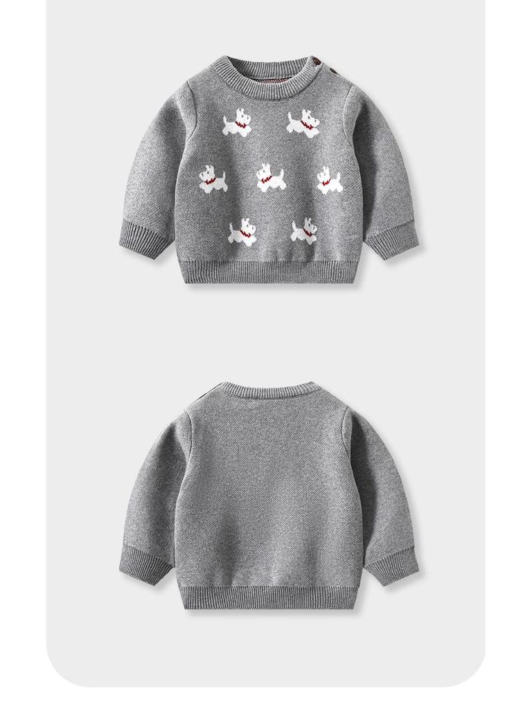 New Autumn/Winter Unisex Children's Dog Jacquard Long-Sleeve Cotton Cardigan Sweater