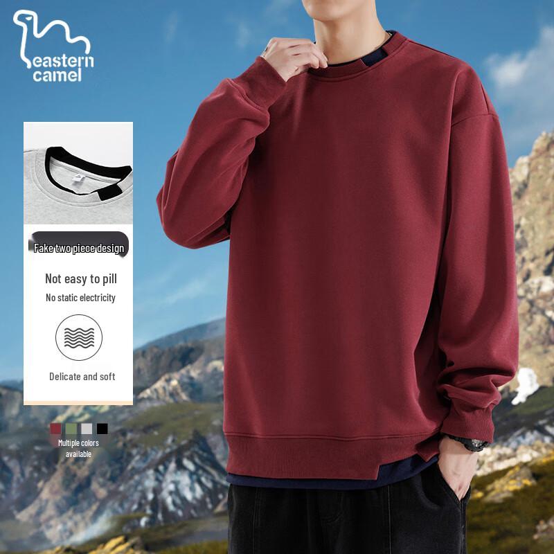 

EASTERN CAMEL Men s Faux Two-Piece Round Neck Pullover Sweatshirt 2XL