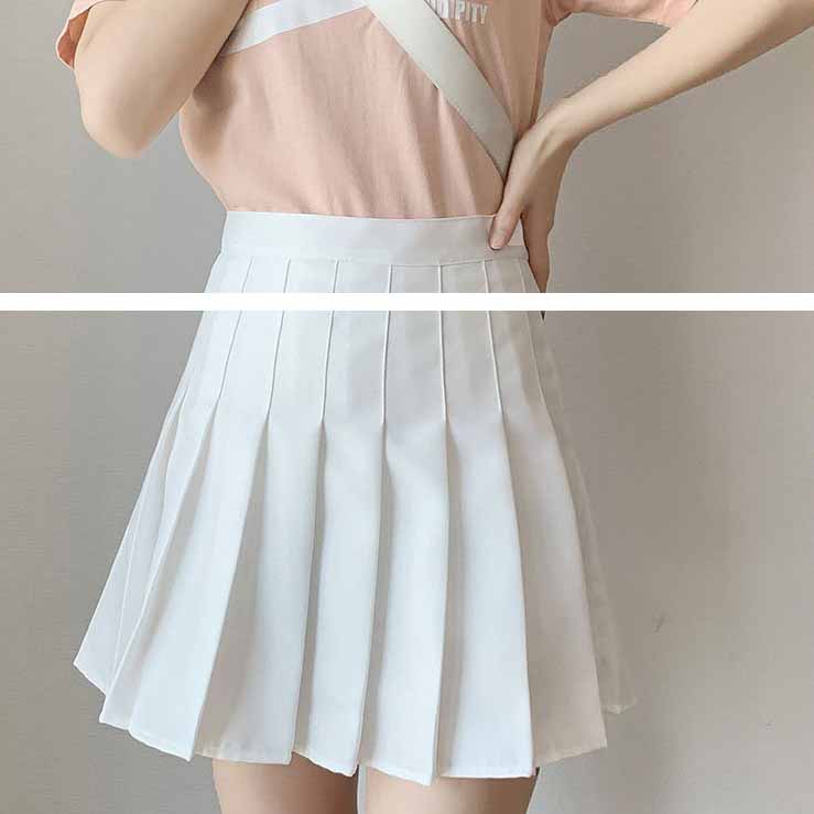 High Waist Solid Pleated Mini Skirt Women Summer Spring Korean White A-line Skirt Y2k Skort Clothes