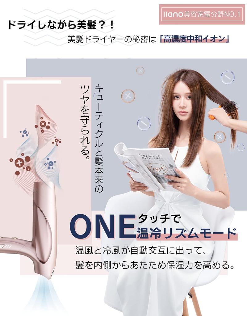 llano Hair Large Air High Wind Salon Quick 21 Equipped with Neutralizing Ion Rhythm Heat Damage Ion For Home Travel For PSE Certified Dryer, Volume,