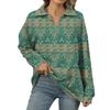 Women's Summer Fashion Casual  Printed V-Neck Long Sleeve Shirt Top