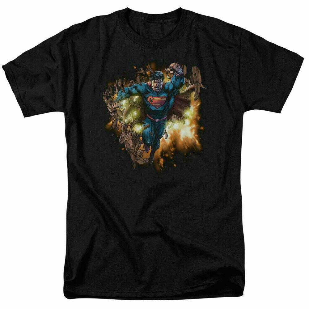 26 Superman Blasting Through T Shirt Licensed Comic Book Movie Tee Black Unisex T-Shirt L