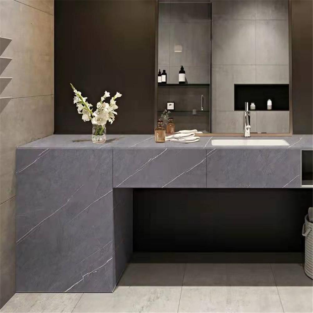 Tapet Autocolant Gros Mat cu Model Marmură Gri, Film Impermeabil, Autocolant de Perete cu Aspect de Rocă, Rezistent la Ulei, pentru Mobilier, Blat Bucătărie