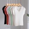 Refuse To Look Thin Peach Heart Neck Knitted Short-sleeved T-shirt Women's Summer Thin Slim Fit with Simple Wind Base