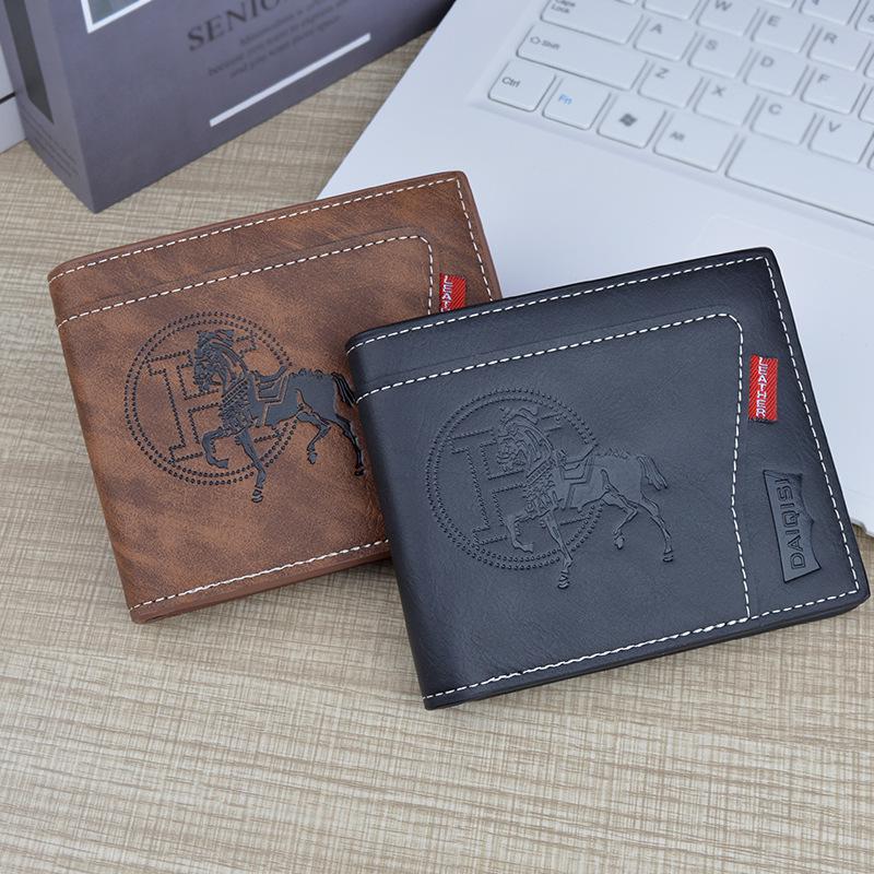 Men's Vintage Short Zipper Leather Wallet: High-End Spliced Embossed Multi-Functional Card Holder.