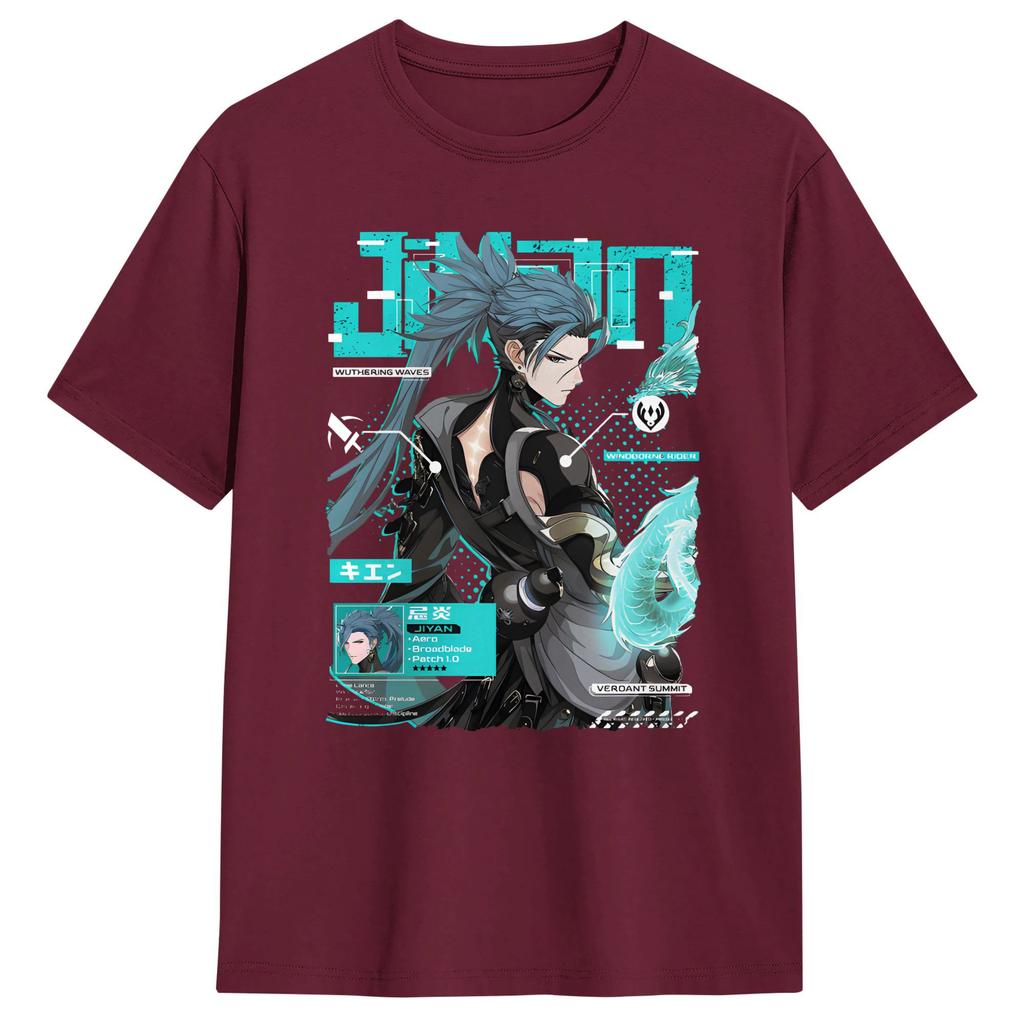 Wuthering Waves Characters Tshirt Summer Jiyan Pure Cotton Tshirts For Male Harajuku Casual Tee Shirt Short Sleeve Top Tees
