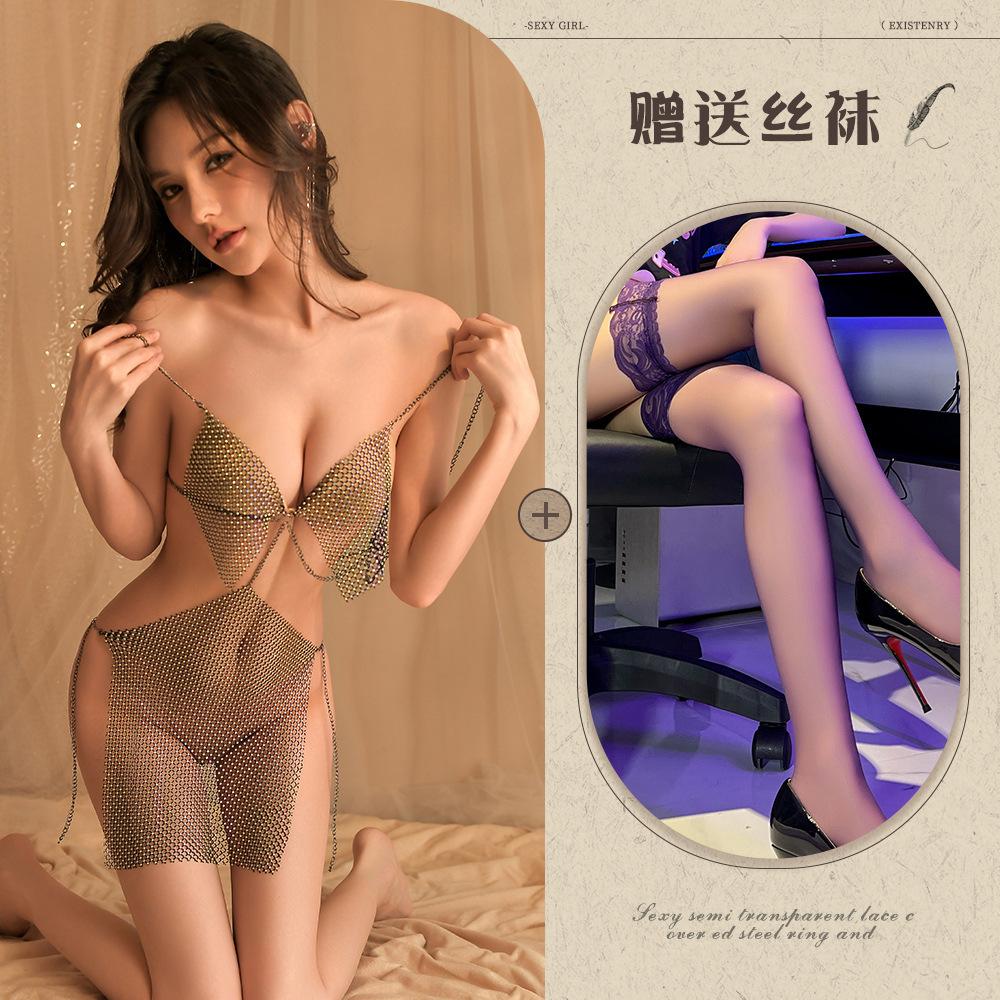 Sex Underwear Sexy Suspender One-piece Perspective Bright Girl Dress Uniform Set