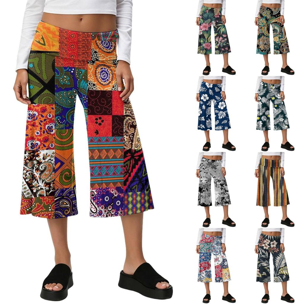 Fashionable Women's Summer Leisure Vacation High Waist Wide Leg Cropped Pants