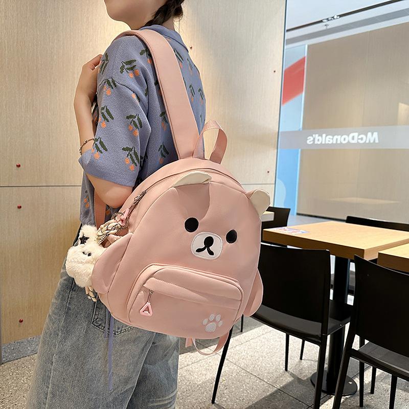 School Bag Cute Cartoon Canvas Bear Backpack Simple Light Versatile Large Capacity
