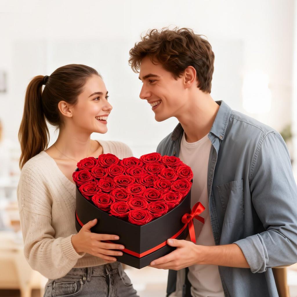 Forever Flowers, 27 Preserved Roses In a Heart Shape Box, Eternal Flowers Immortal Bouquet Birthday Present for Delivery Prime Women Her Wife Mothers,