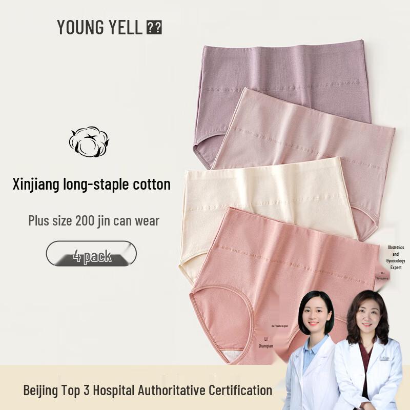 YOUNGYELL Women's High-Waist 10A Antibacterial Cotton Panties (4-Pack)
