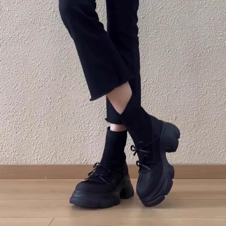 Sheepskin version~ 2025 autumn and winter new thick-soled elastic boots women's British style splicing bow muffin bottom thin boots